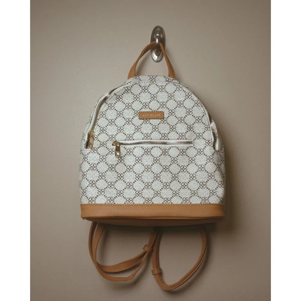 Amy Miller Backpack Wallet Set Cream Tan Floral Monogram Y2K 2 Piece Purse